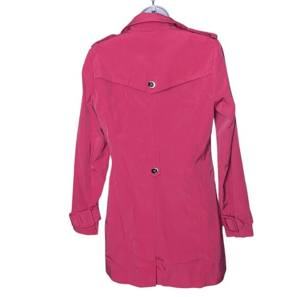 Calvin Klein Trench Coat Womens XS Hot Pink Preppy Coquette Epaulette Statement - Picture 2 of 8